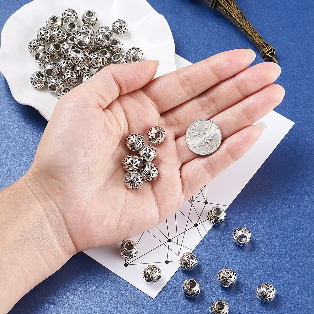 KISSITTY Tibetan Silver Charm Beads 11x9mm | Antique Large Hole Spacer Beads for DIY Jewelry - view 3