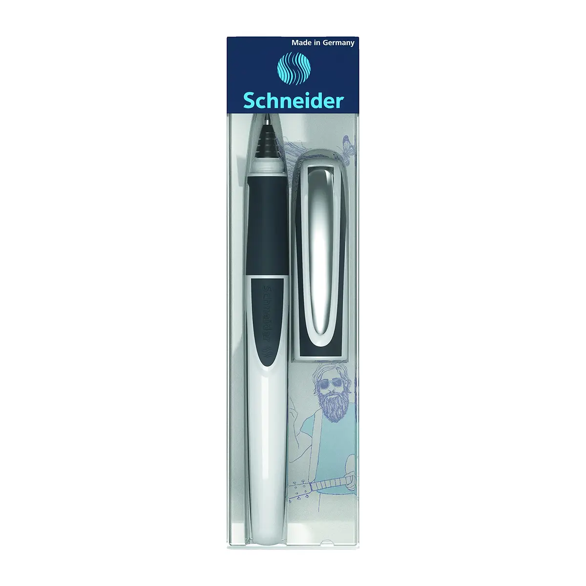 Schneider Ray Cartridge Rollerball Pen M (Medium), White/Dark Gray Barrel, Royal Blue Erasable Ink | 1.0mm Line Width - view 2