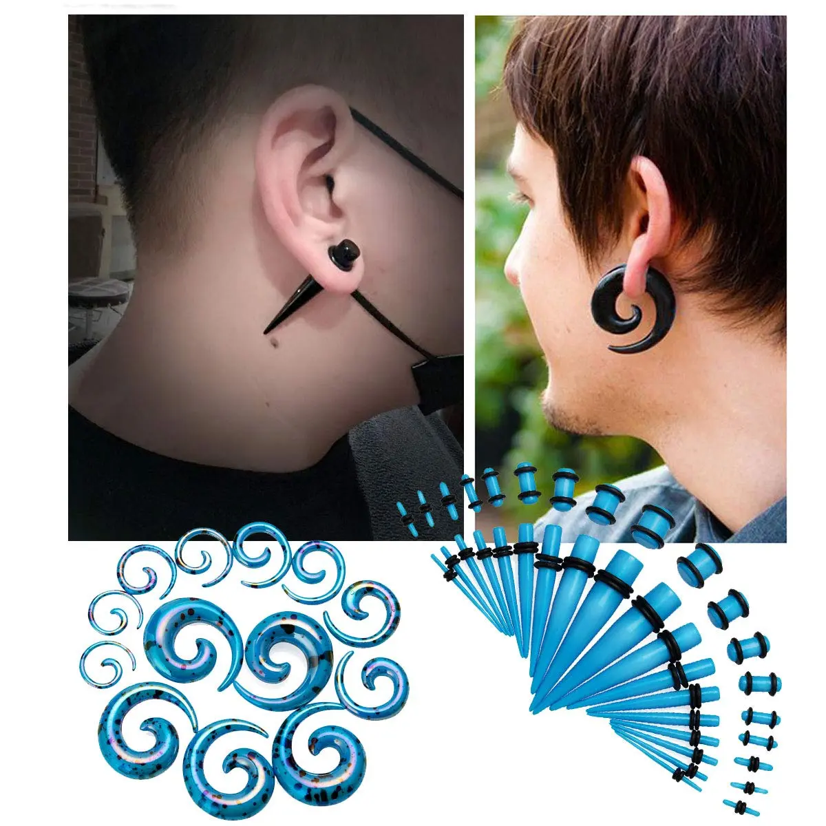 JDXN 52 Pieces Acrylic Gauge Kit Spiral Tapers & Plugs 14G-00G | Ear Stretching Starter Set - view 5