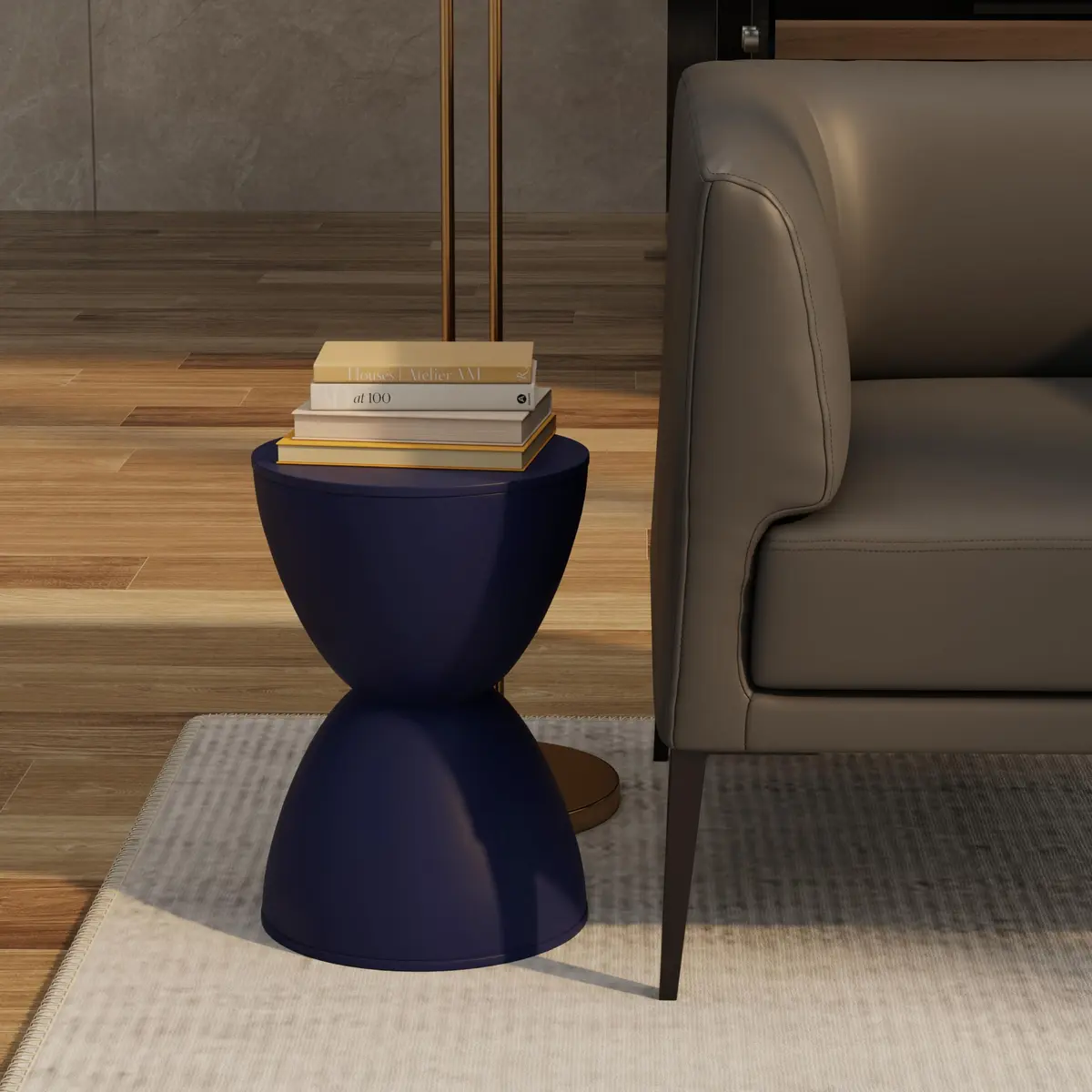 Euro Style Sallie Indoor/Outdoor Stool or End Table | Modern Hourglass Accent Style | UV-Protected Plastic Blue - view 6