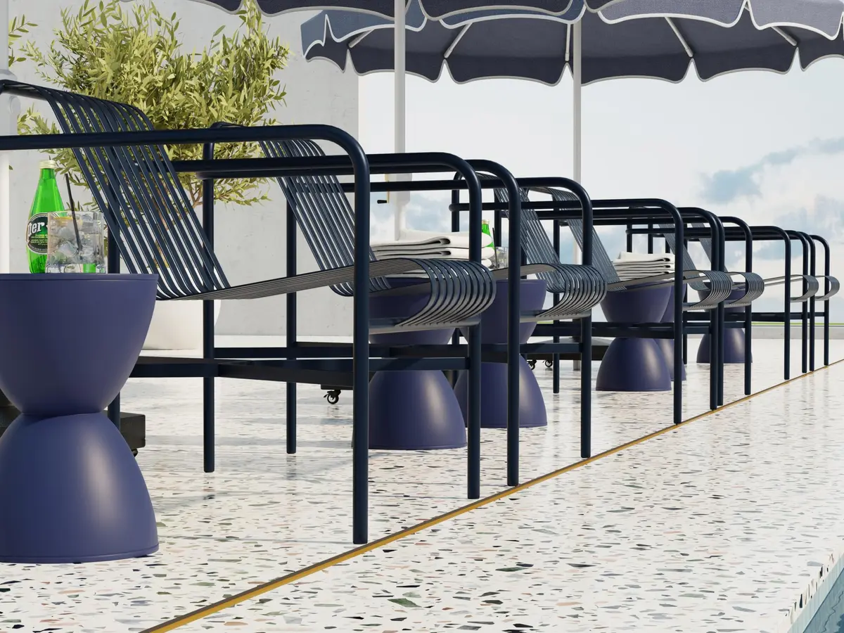 Euro Style Sallie Indoor/Outdoor Stool or End Table | Modern Hourglass Accent Style | UV-Protected Plastic Blue - view 7
