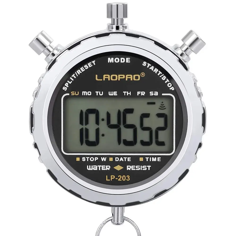 LAOPAO XJ-203 Digital Stopwatch Timer with Date & Alarm | 1/100th Second Precision, Stainless Steel Case, Daily Water Resistant (91g) - main product image