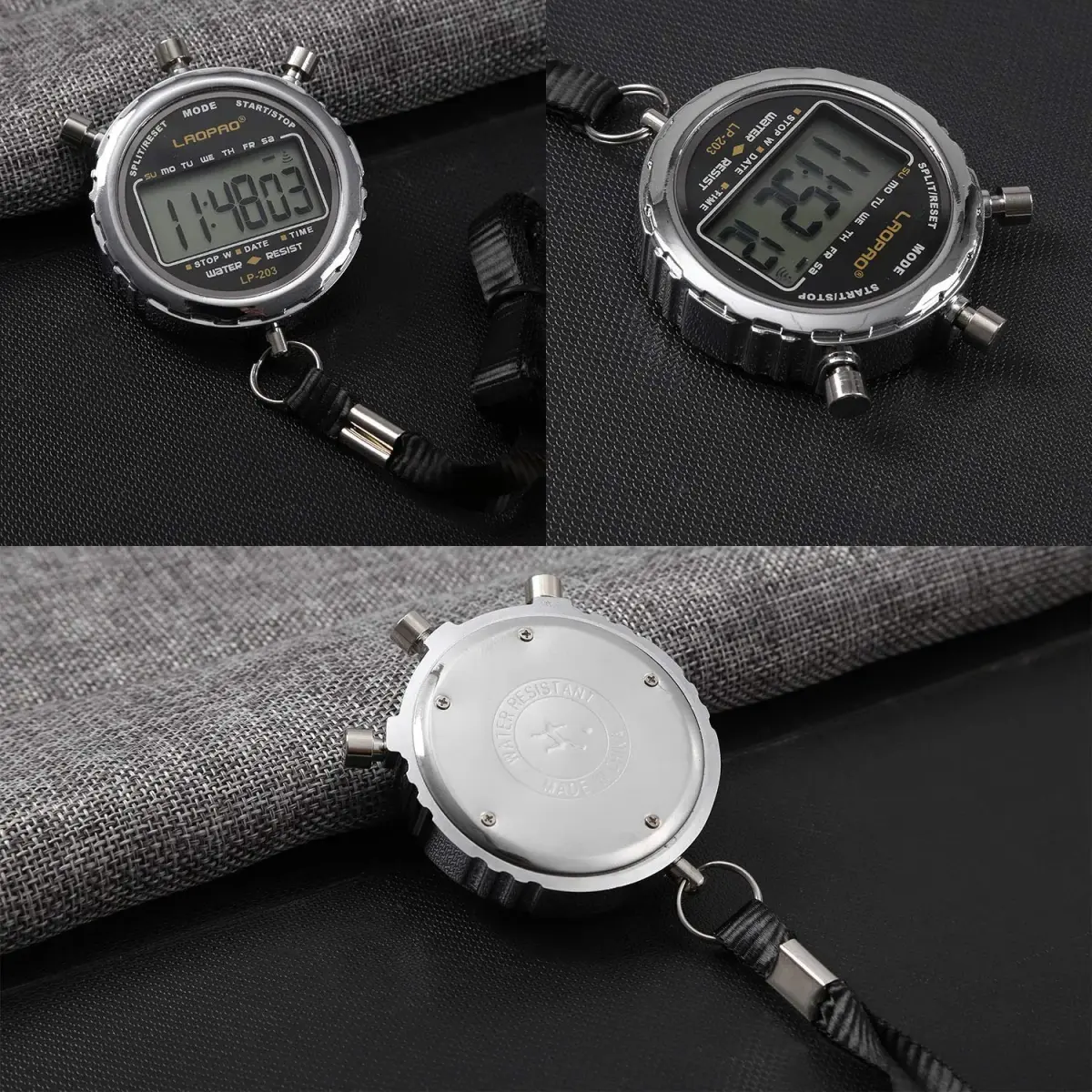 LAOPAO XJ-203 Digital Stopwatch Timer with Date & Alarm | 1/100th Second Precision, Stainless Steel Case, Daily Water Resistant (91g) - view 4