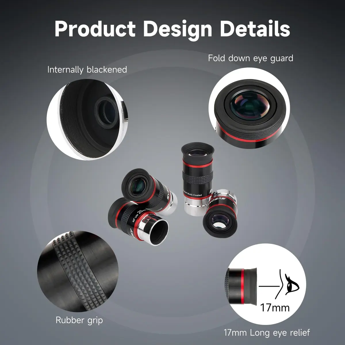 SVBONY 68° Ultra Wide Angle Telescope Eyepiece Set 6mm 9mm 15mm 20mm | 1.25" Barrel, Fully Multi-Coated Optics - view 5