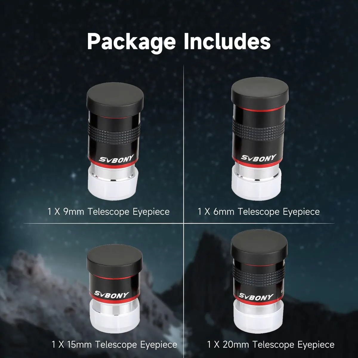SVBONY 68° Ultra Wide Angle Telescope Eyepiece Set 6mm 9mm 15mm 20mm | 1.25" Barrel, Fully Multi-Coated Optics - view 9