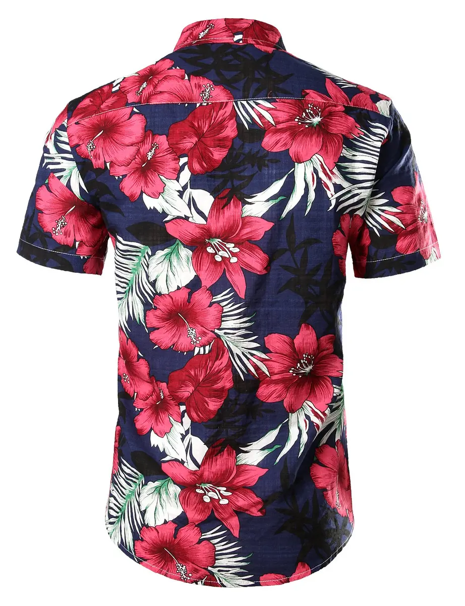 JOGAL Men's Hawaiian Shirt Short Sleeve Button Down Navy 3XL | Summer Casual Fit - view 5