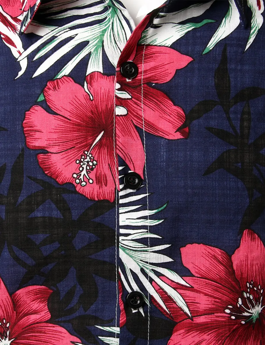 JOGAL Men's Hawaiian Shirt Short Sleeve Button Down Navy 3XL | Summer Casual Fit - view 2