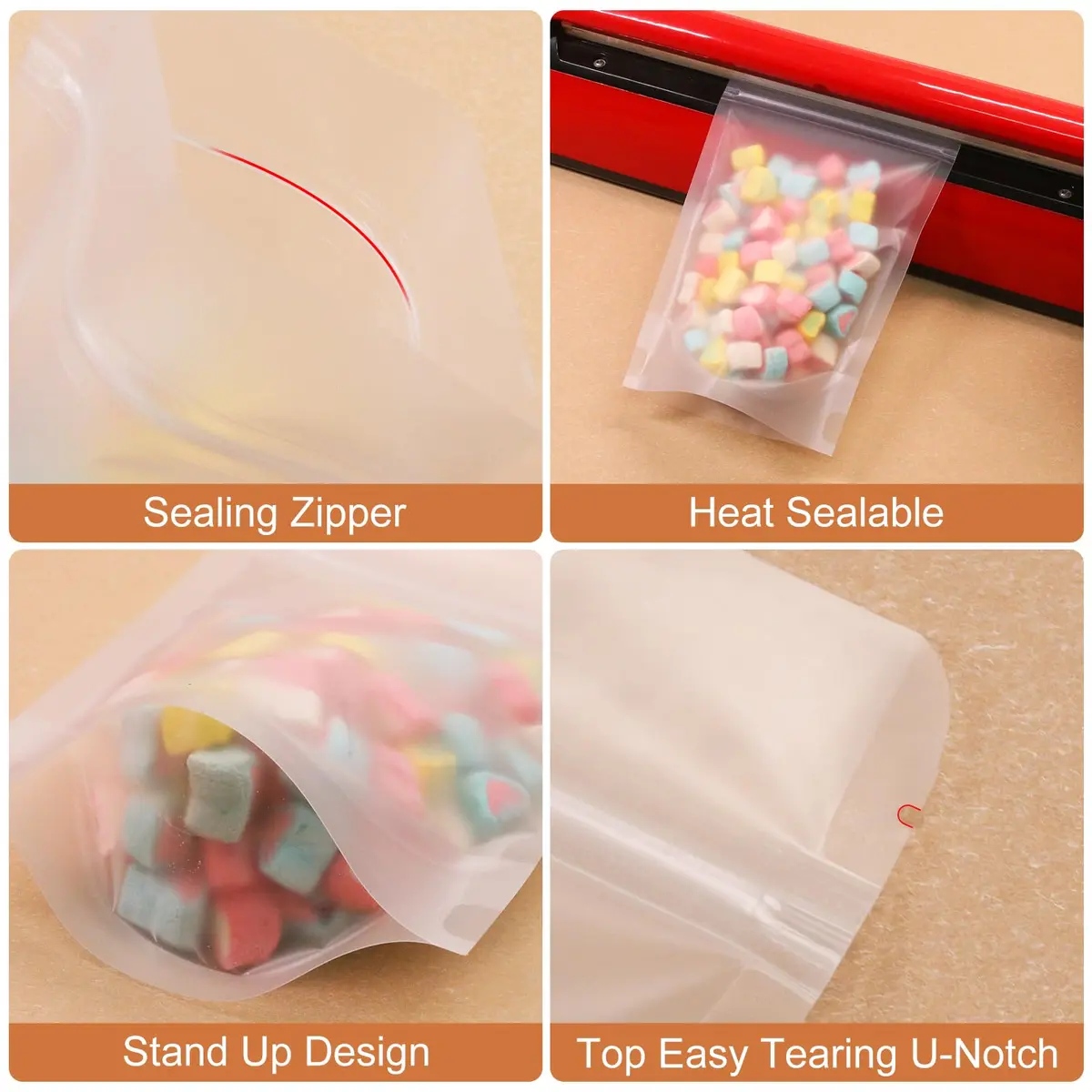 SumDirect Food Storage Bags 50 Pcs 4.3x6.7in Matte Frosted Resealable Stand Up Pouches - view 2