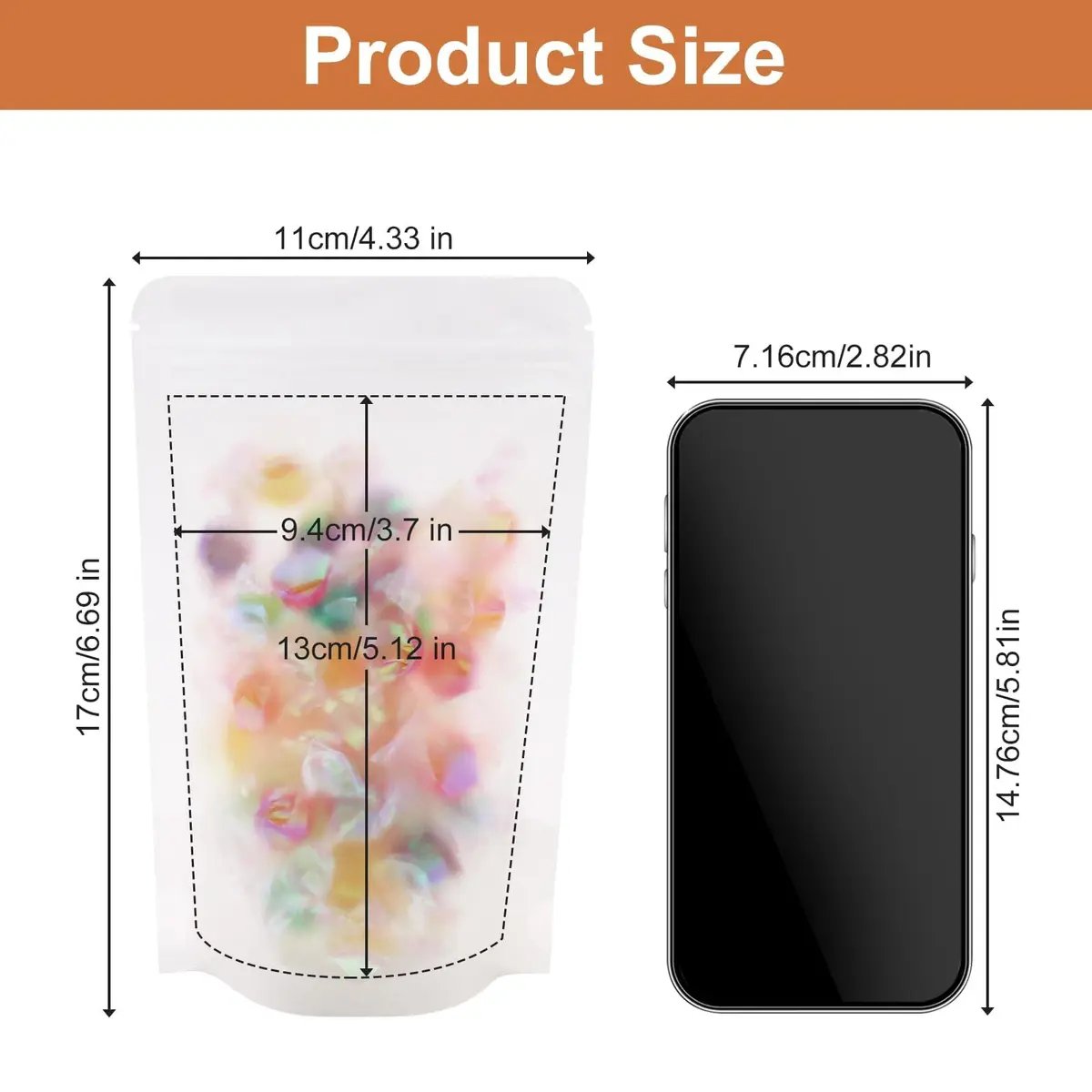SumDirect Food Storage Bags 50 Pcs 4.3x6.7in Matte Frosted Resealable Stand Up Pouches - view 3