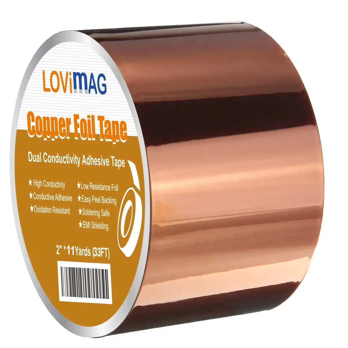 LOVIMAG Copper Foil Tape 50mm x 10m (2in x 33ft) | Dual Conductive Adhesive for EMI Shielding & Crafts - main product image