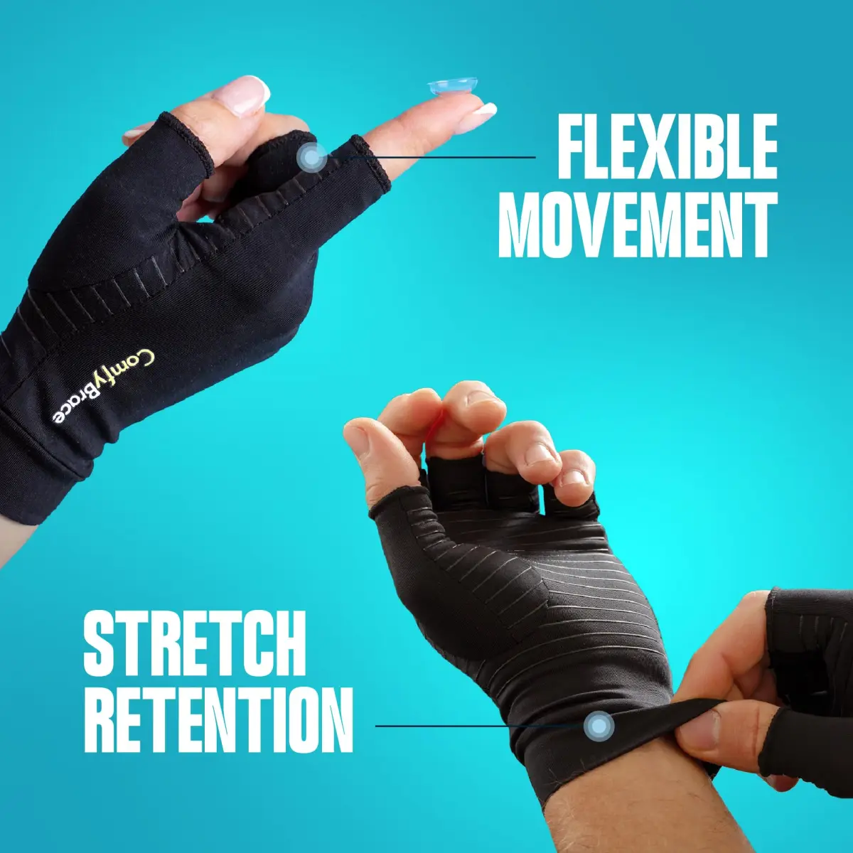 ComfyBrace Copper Infused Compression Arthritis Gloves for Hand & Finger Relief | Small (1 Pair) - view 6
