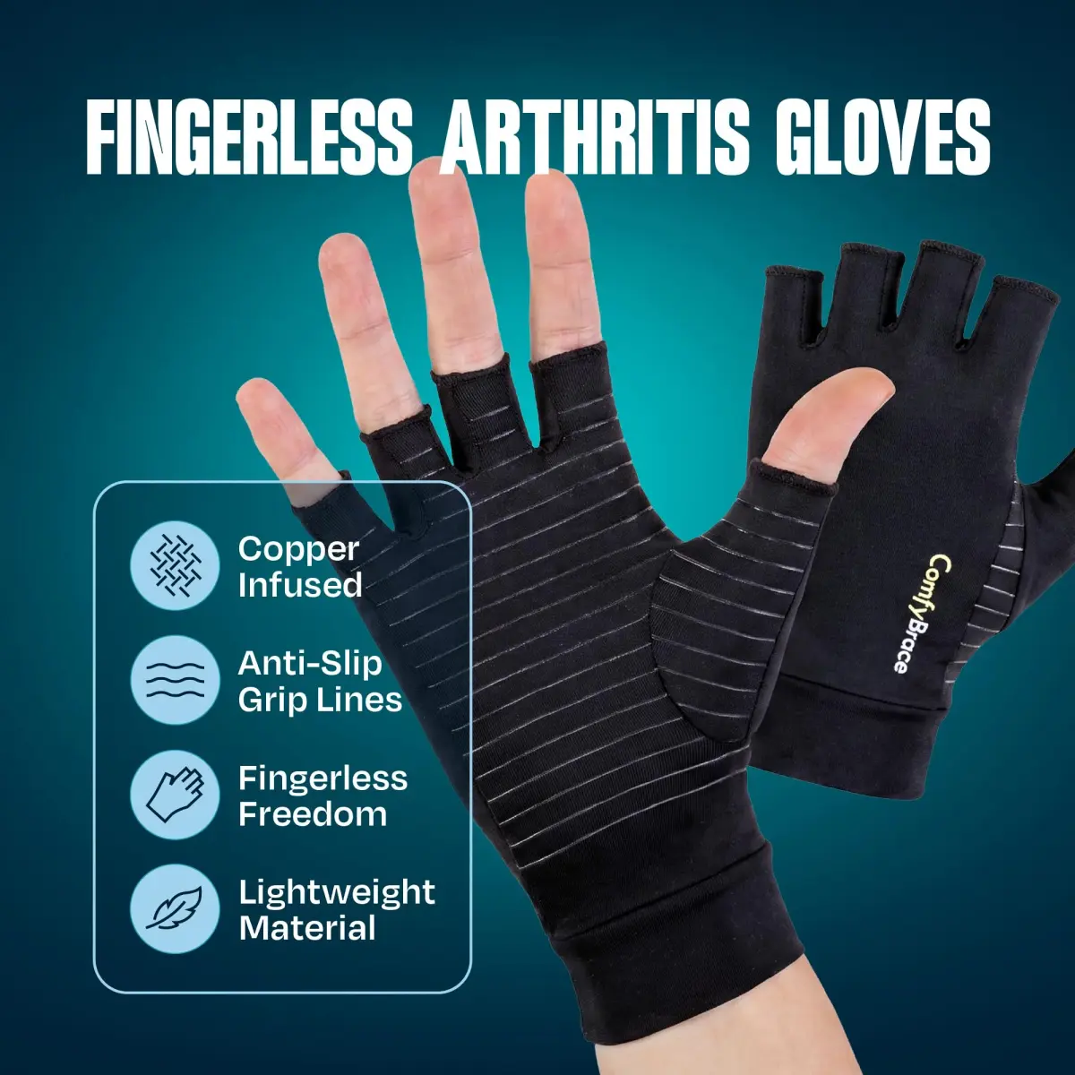 ComfyBrace Copper Infused Compression Arthritis Gloves for Hand & Finger Relief | Small (1 Pair) - view 3