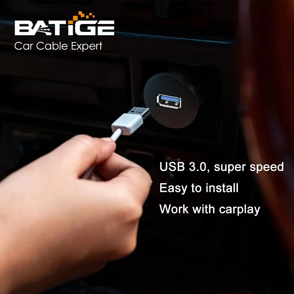BATIGE Single Port USB 3.0 Male to Female AUX Car Mount Flush Cable 6ft | Waterproof Car Dashboard Extension - view 4