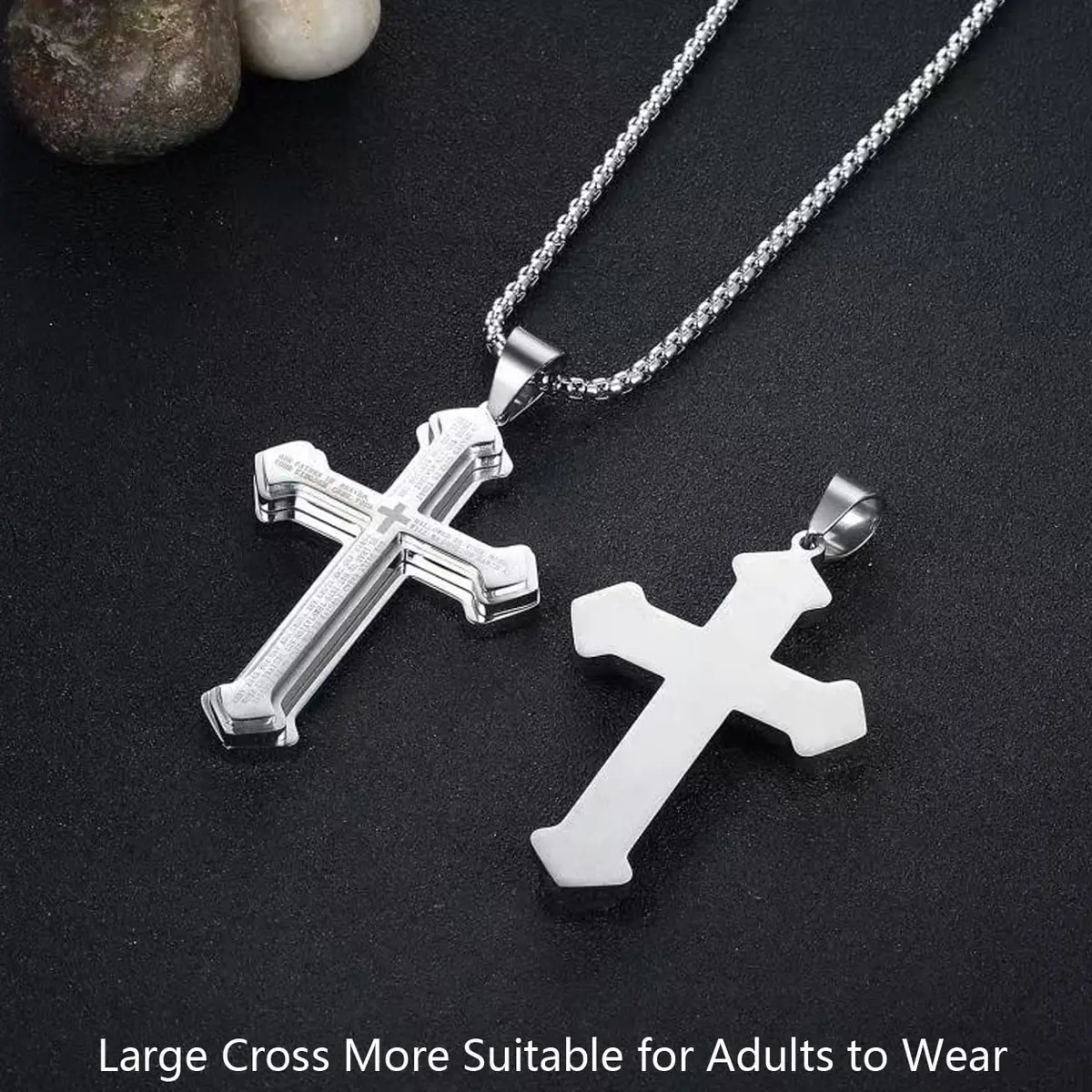 Rehoboth Men's Stainless Steel Nail Lord's Prayer Cross Pendant Necklace 24 Inch | Big Pendant & Strong Chain - view 2
