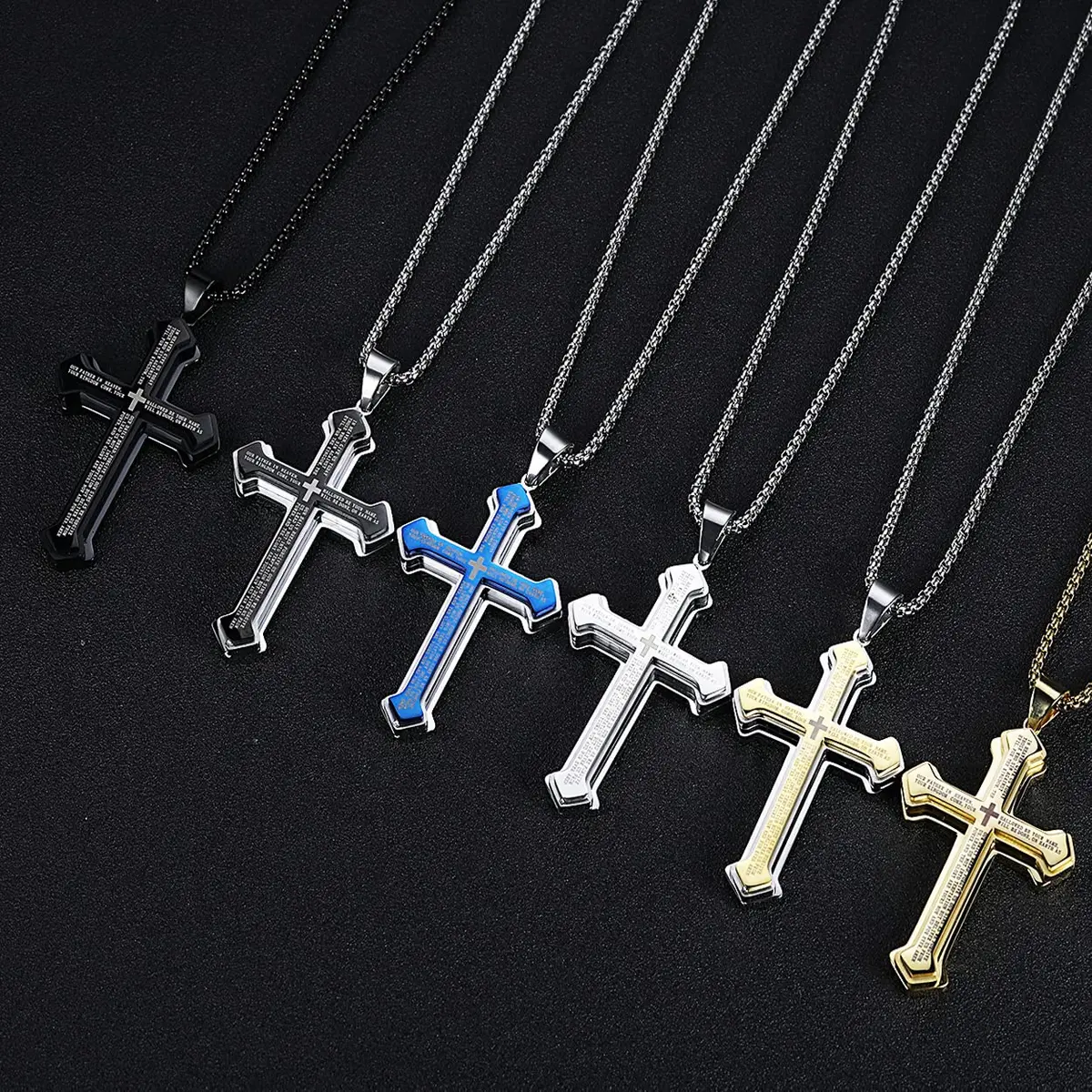 Rehoboth Men's Stainless Steel Nail Lord's Prayer Cross Pendant Necklace 24 Inch | Big Pendant & Strong Chain - view 4