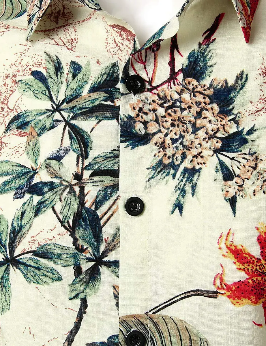 JOGAL Men's Hawaiian Shirt Short Sleeve Button-Down White Large | Summer Casual Comfort - view 2