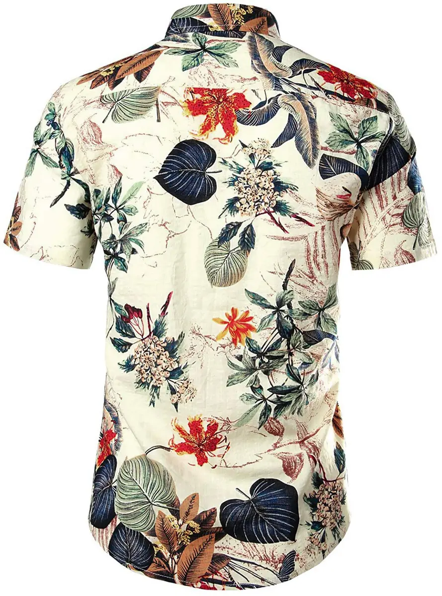 JOGAL Men's Hawaiian Shirt Short Sleeve Button-Down White Large | Summer Casual Comfort - view 4