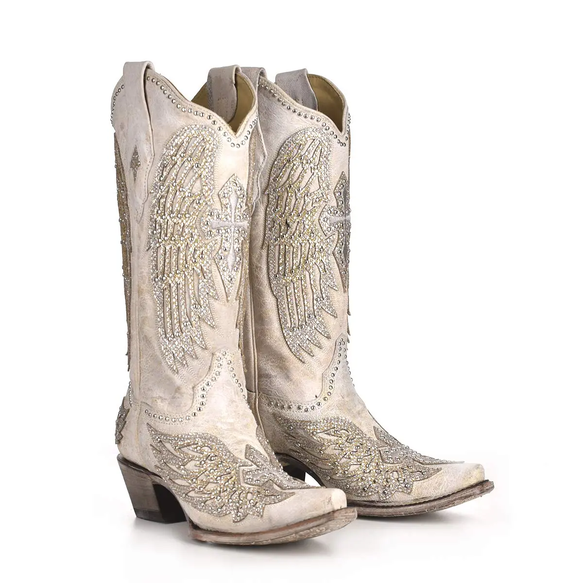 Corral Women's Western Boot Leather White Snip Toe Wing Cross | Handcrafted Genuine Leather with Crystal Embellishments - view 7