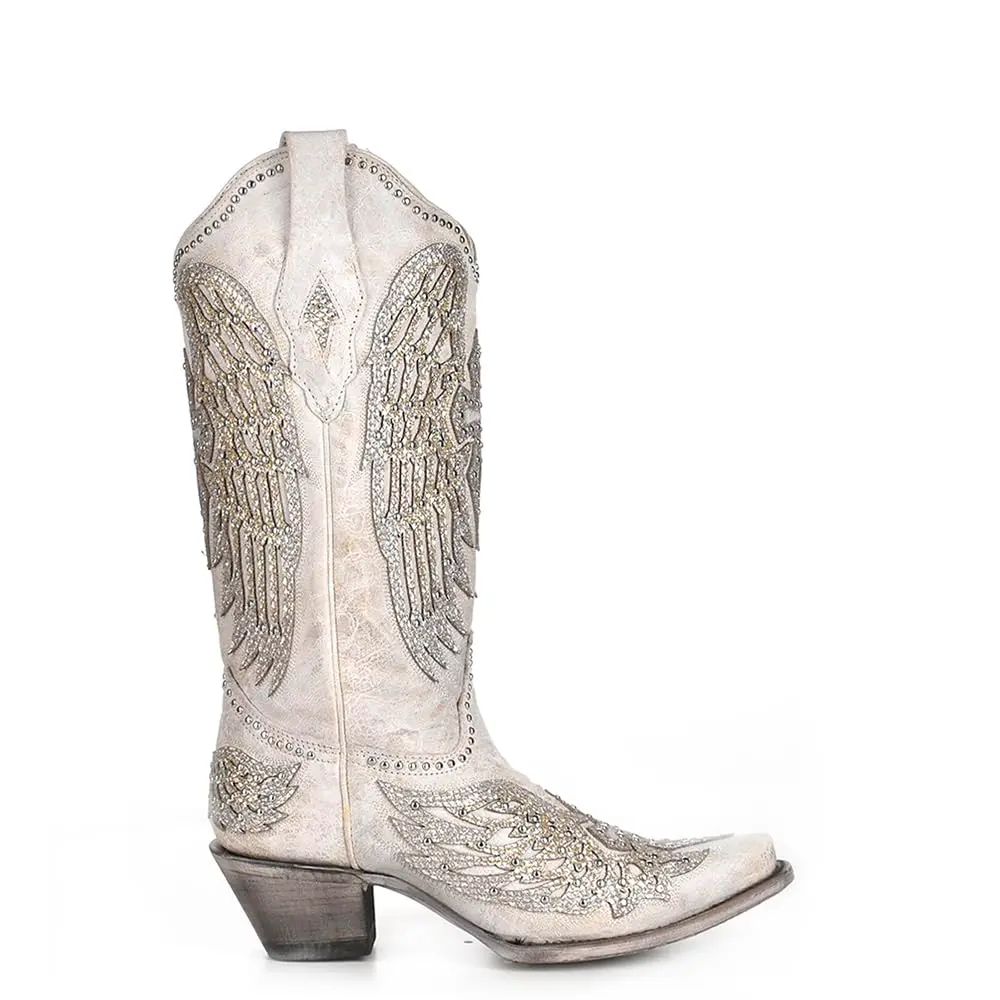 Corral Women's Western Boot Leather White Snip Toe Wing Cross | Handcrafted Genuine Leather with Crystal Embellishments - view 2