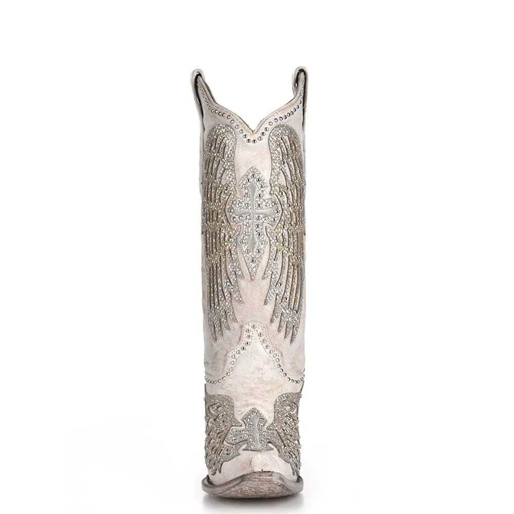 Corral Women's Western Boot Leather White Snip Toe Wing Cross | Handcrafted Genuine Leather with Crystal Embellishments - view 3