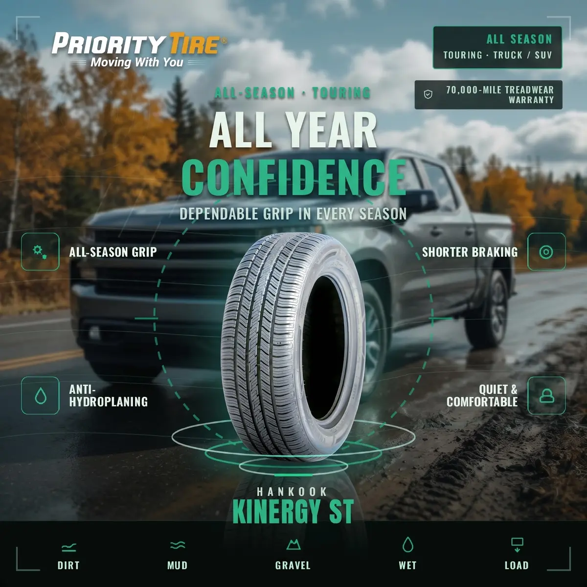 HANKOOK Kinergy ST H735 All-Season Radial Tire 215/75R14 | Universal Fit with 26.6in Diameter - view 3