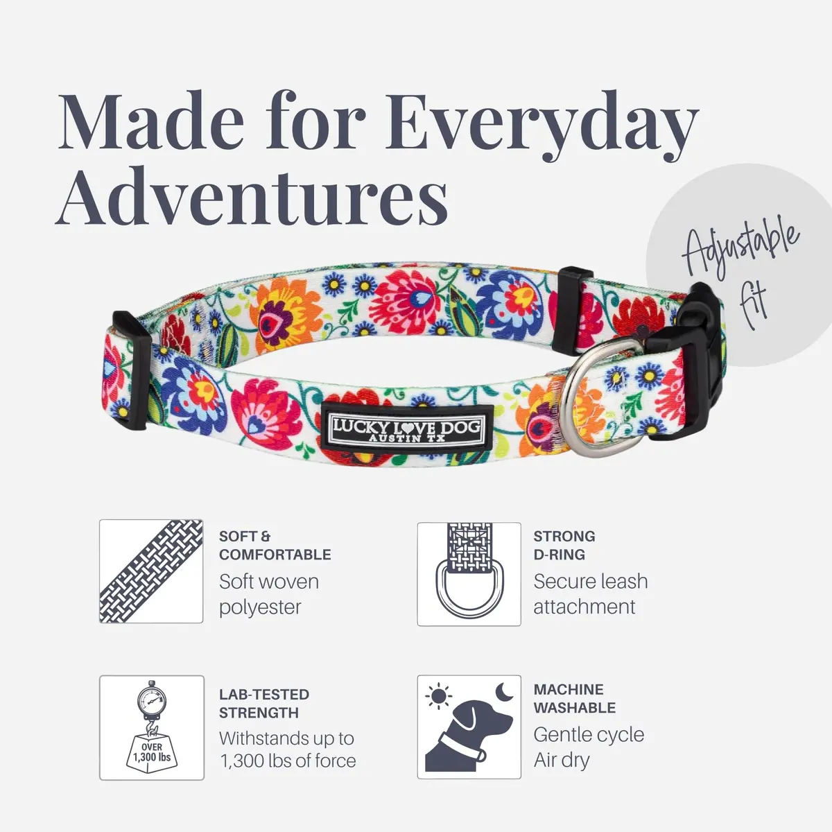 Lucky Love Dog Collar for Medium Dogs | Adjustable Nylon Collar with Easy Click Buckle & Vibrant Ladybird Pattern - view 2