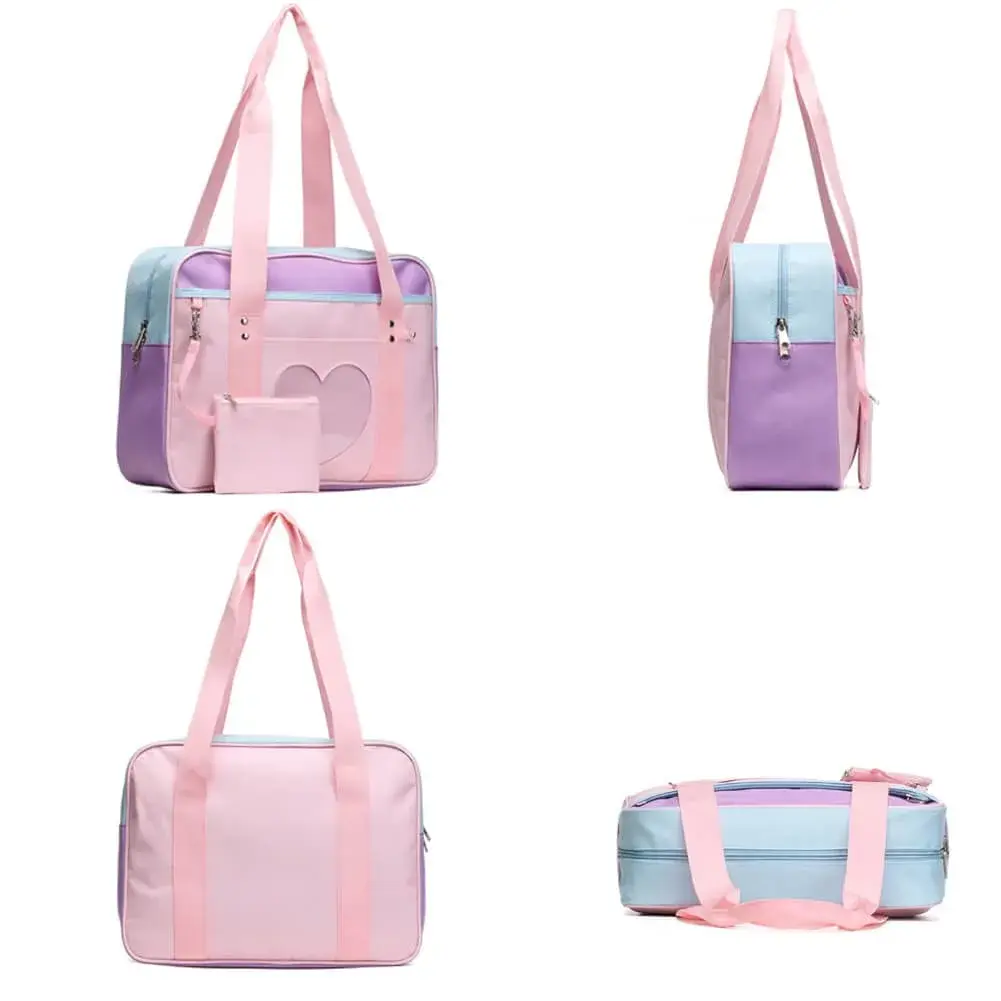 STEAMEDBUN Kawaii Ita Bag Japanese School Bag Large Tote Bag with Heart Window | 37cm (14.8 inch) Pink Straps - view 6