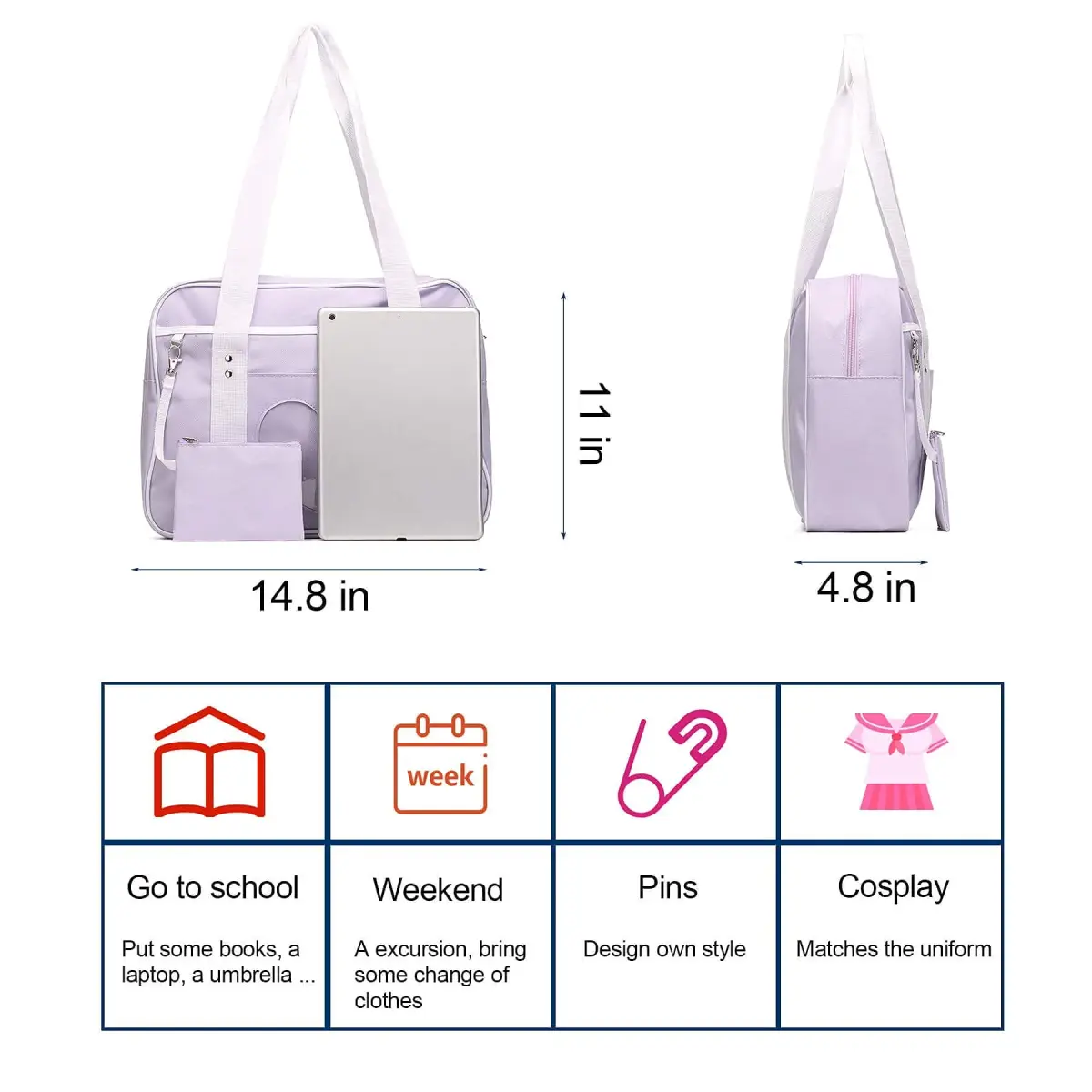 STEAMEDBUN Kawaii Ita Bag Large Tote Shoulder Bag with Clear Heart Window & Pockets 37.5cm (14.8 inch) | Anime & Cosplay Accessory - view 5