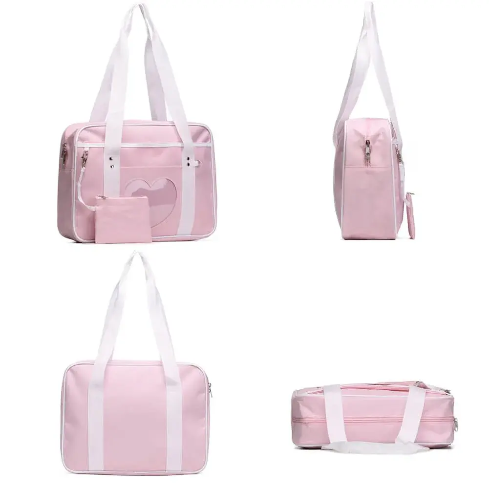 STEAMEDBUN Kawaii Ita Bag Japanese School Bag Large Tote with Clear Heart Window | 37.6cm (14.8 inch) Length - view 5