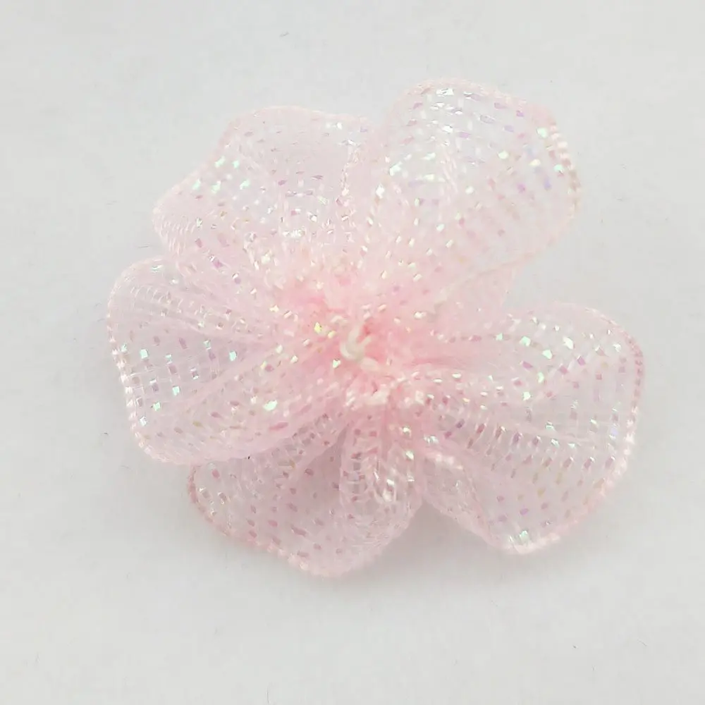 Chenkou Craft 40pcs 28mm Organza Ribbon Flowers with Beads Appliques | Wedding Craft Embellishments - view 3