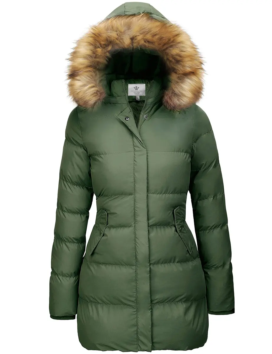 WenVen Women's Winter Thicken Puffer Coat with Fur Removable Hood Army Green M | Waterproof Windproof Insulation - main product image