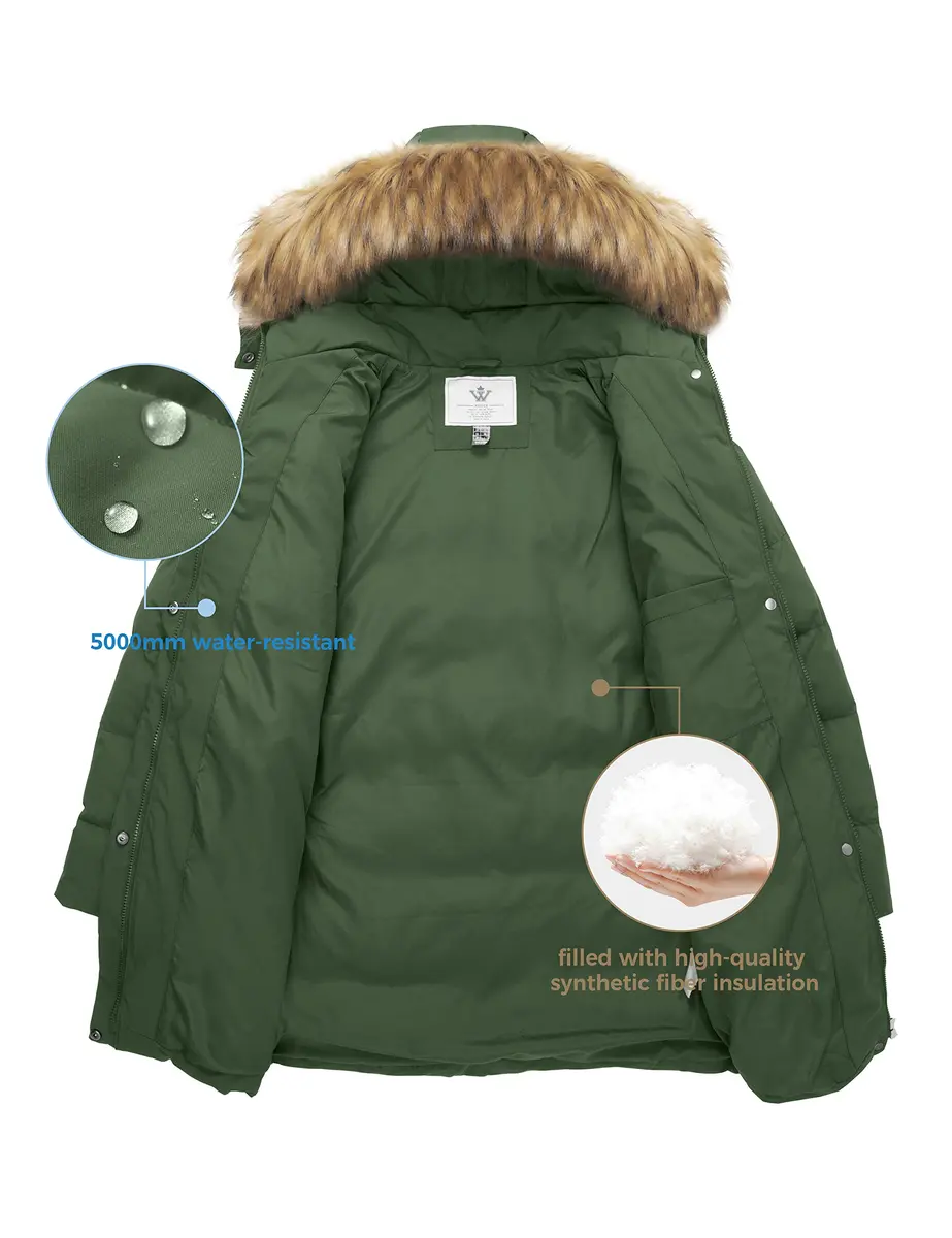 WenVen Women's Winter Thicken Puffer Coat with Fur Removable Hood Army Green M | Waterproof Windproof Insulation - view 5