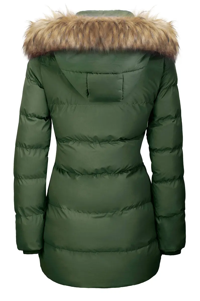 WenVen Women's Winter Thicken Puffer Coat with Fur Removable Hood Army Green M | Waterproof Windproof Insulation - view 3