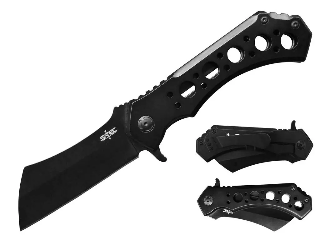 S-TEC 10.25" Folding Hunting Knife | Ball Bearing Cleaver with Matte Black Finish - main product image