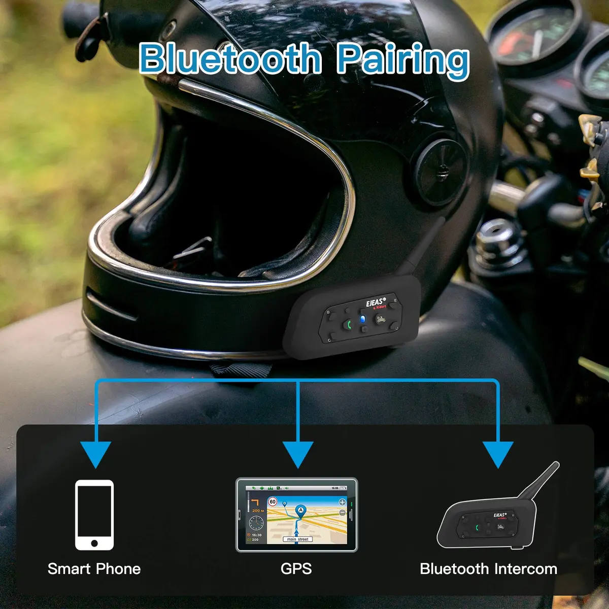 EJEAS V6 Pro Motorcycle Helmet Bluetooth Intercom 1200M 2-Way Headset (2-Pack, Black) - view 6