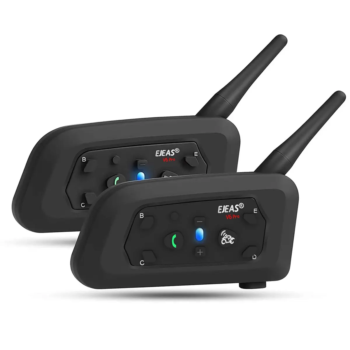 EJEAS V6 Pro Motorcycle Helmet Bluetooth Intercom 1200M 2-Way Headset (2-Pack, Black) - main product image