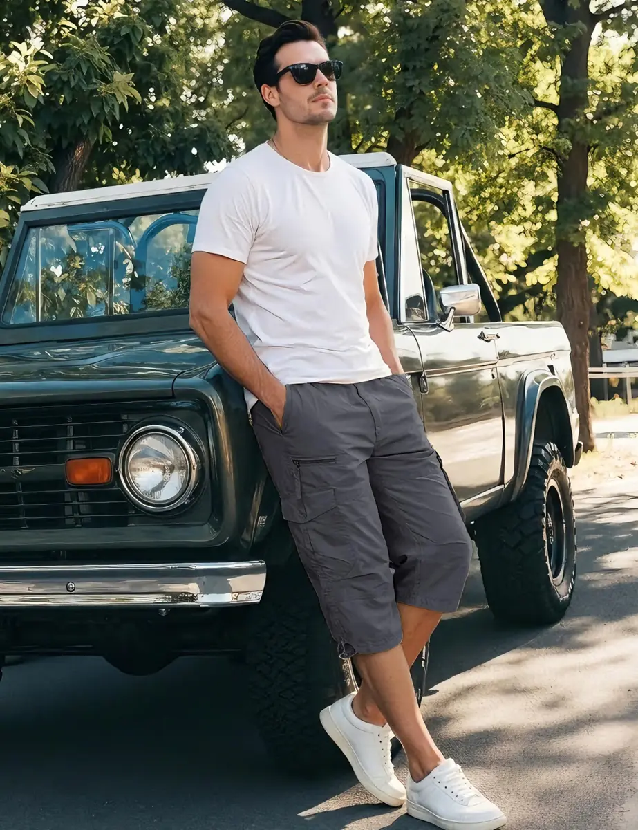 EKLENTSON Cargo Shorts for Men Below Knee Loose Fit Cotton 34 | Outdoor Casual Style - view 5