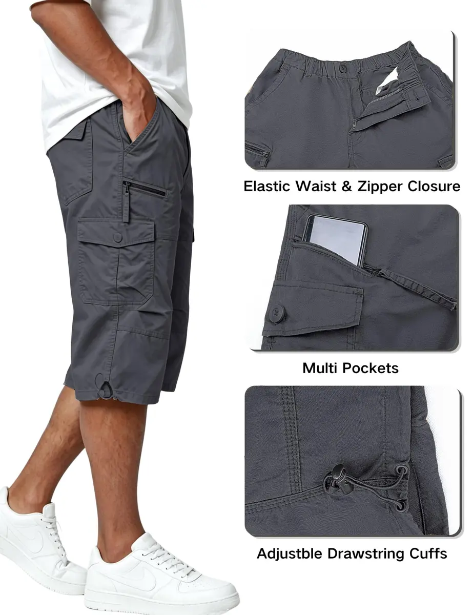 EKLENTSON Cargo Shorts for Men Below Knee Loose Fit Cotton 34 | Outdoor Casual Style - view 7
