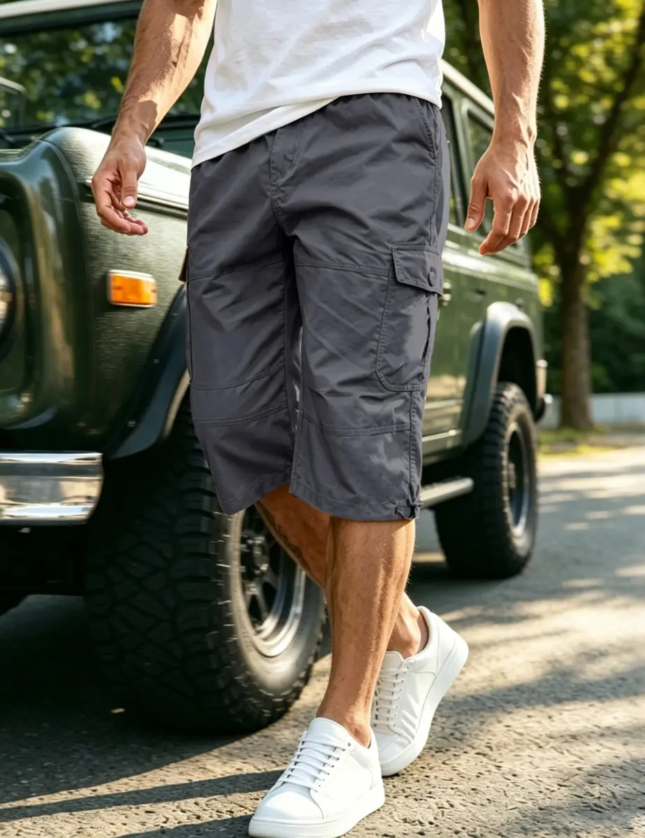 EKLENTSON Cargo Shorts for Men Below Knee Loose Fit Cotton 34 | Outdoor Casual Style - view 2