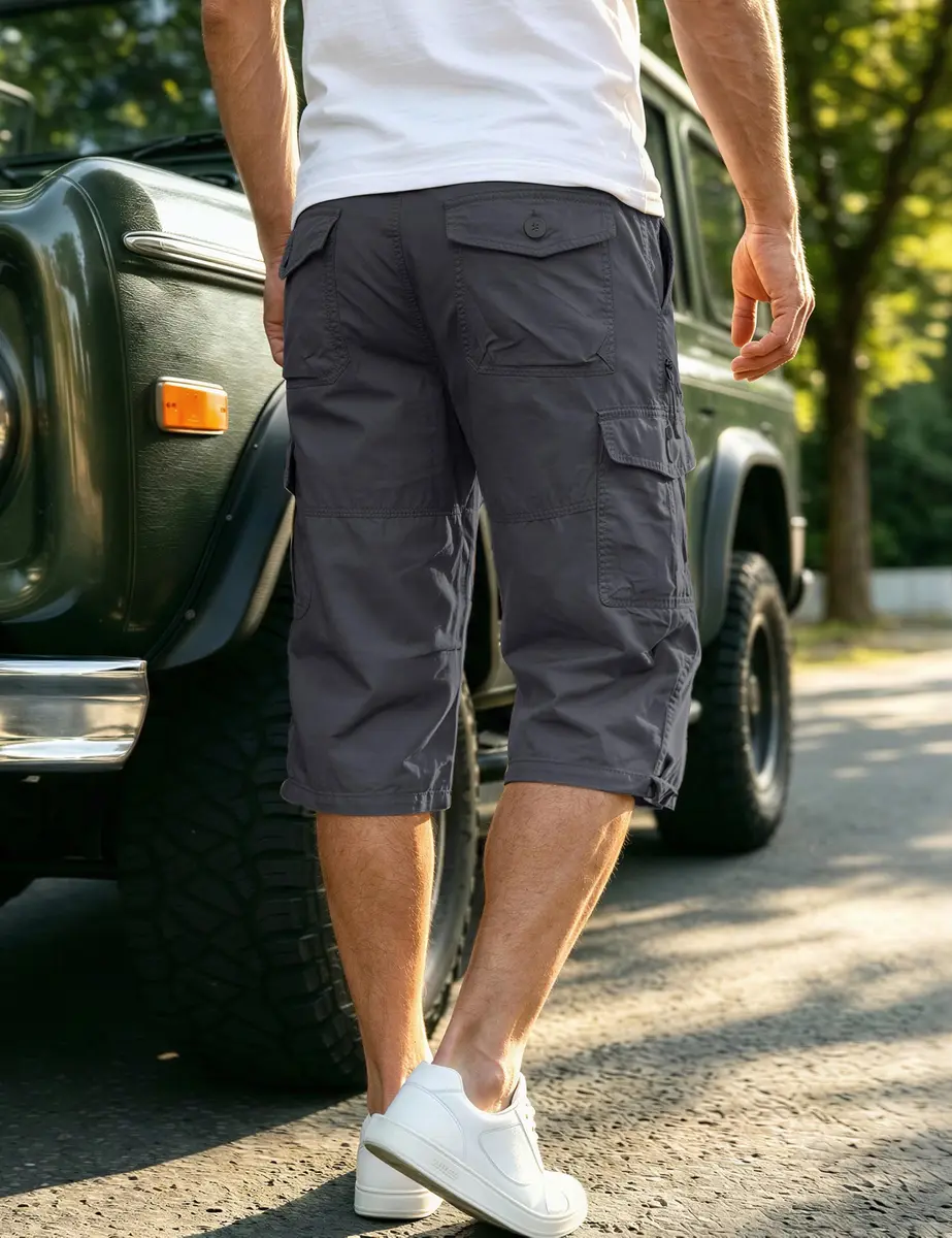 EKLENTSON Cargo Shorts for Men Below Knee Loose Fit Cotton 34 | Outdoor Casual Style - view 3