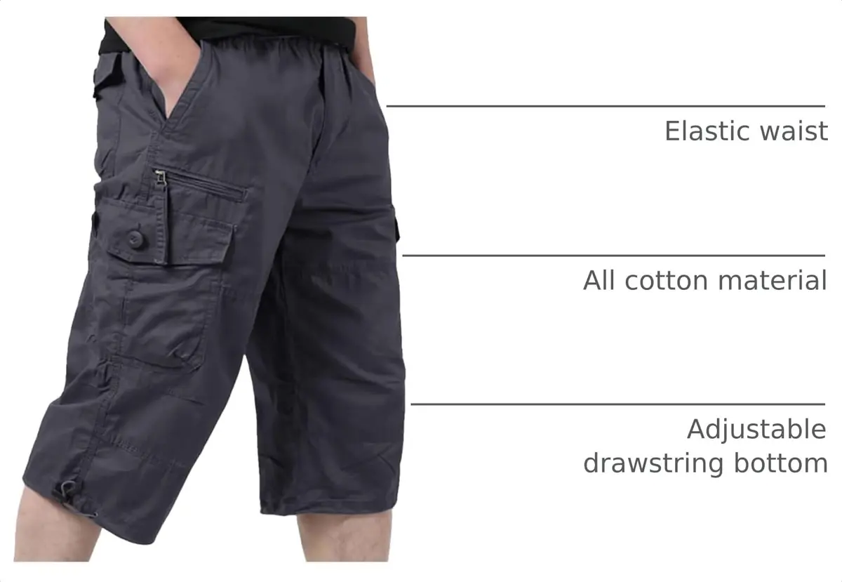 EKLENTSON Cargo Shorts for Men Below Knee Loose Fit Cotton 34 | Outdoor Casual Style - view 4