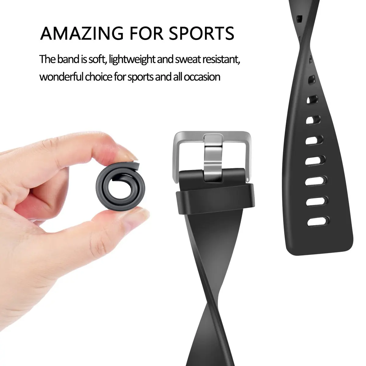 Wepro Sport Bands Compatible with Fitbit Versa 2, Versa Lite, Versa (Large, Black) | Soft Elastomer, Sweat-Resistant, Secure Buckle - view 5