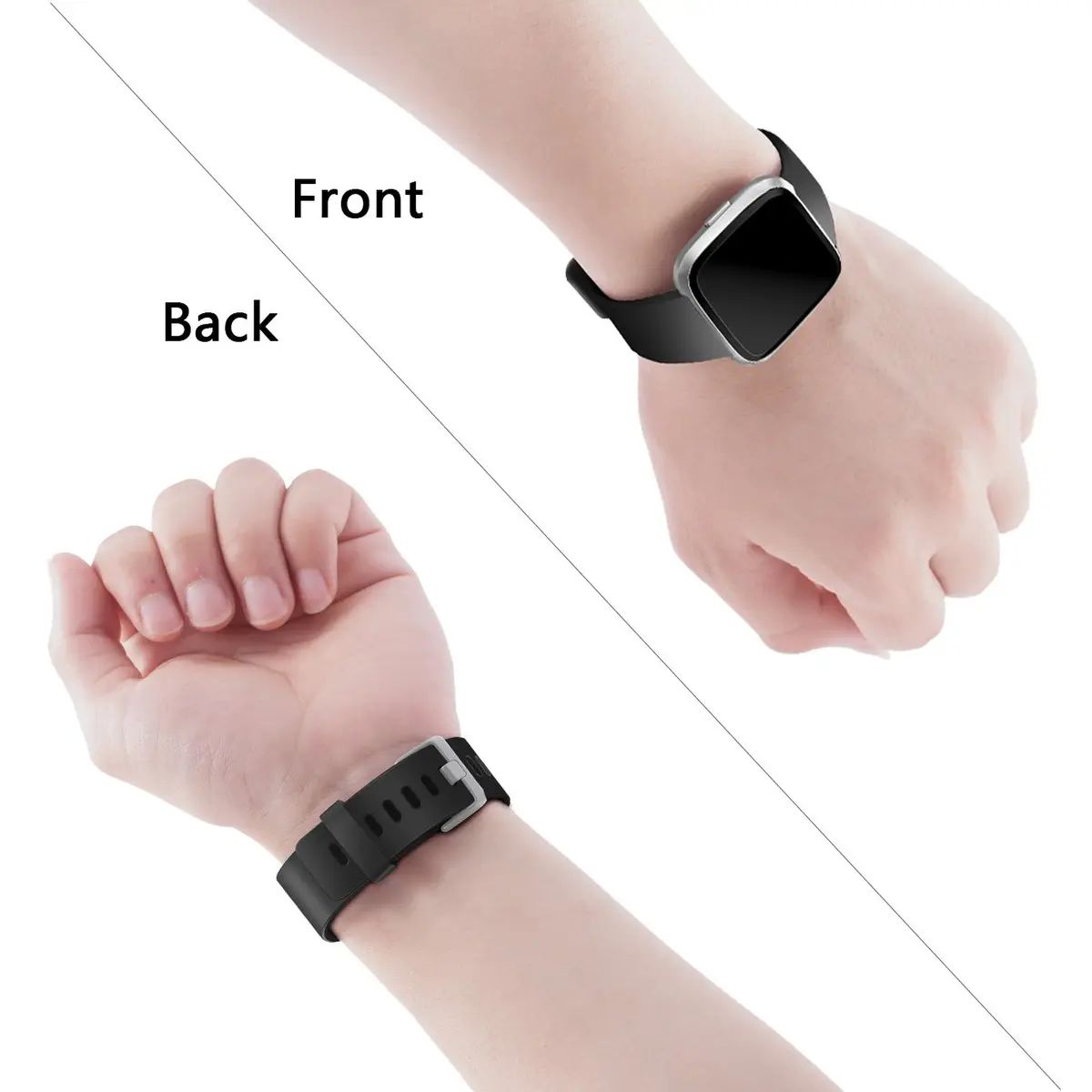 Wepro Sport Bands Compatible with Fitbit Versa 2, Versa Lite, Versa (Large, Black) | Soft Elastomer, Sweat-Resistant, Secure Buckle - view 6