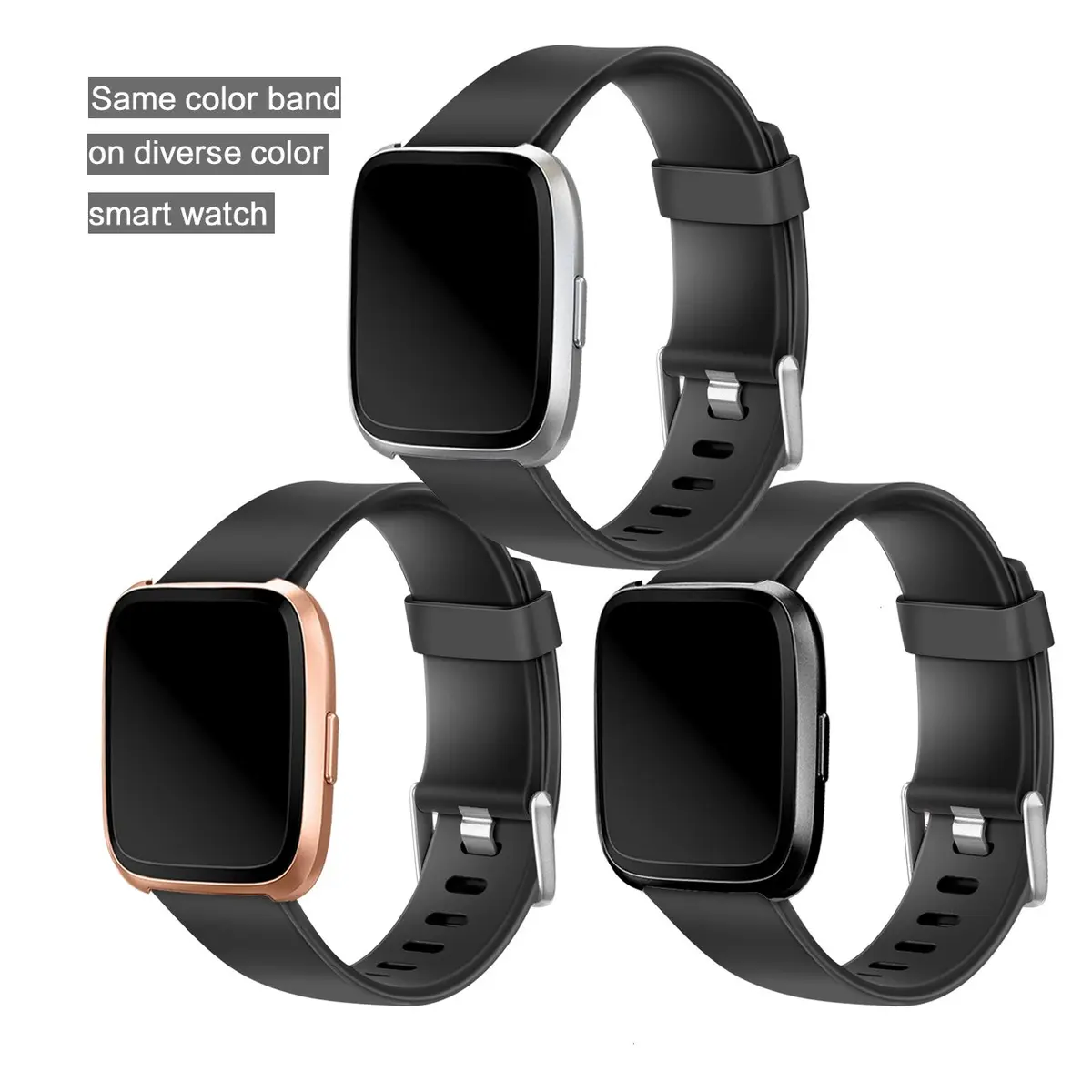 Wepro Sport Bands Compatible with Fitbit Versa 2, Versa Lite, Versa (Large, Black) | Soft Elastomer, Sweat-Resistant, Secure Buckle - view 9