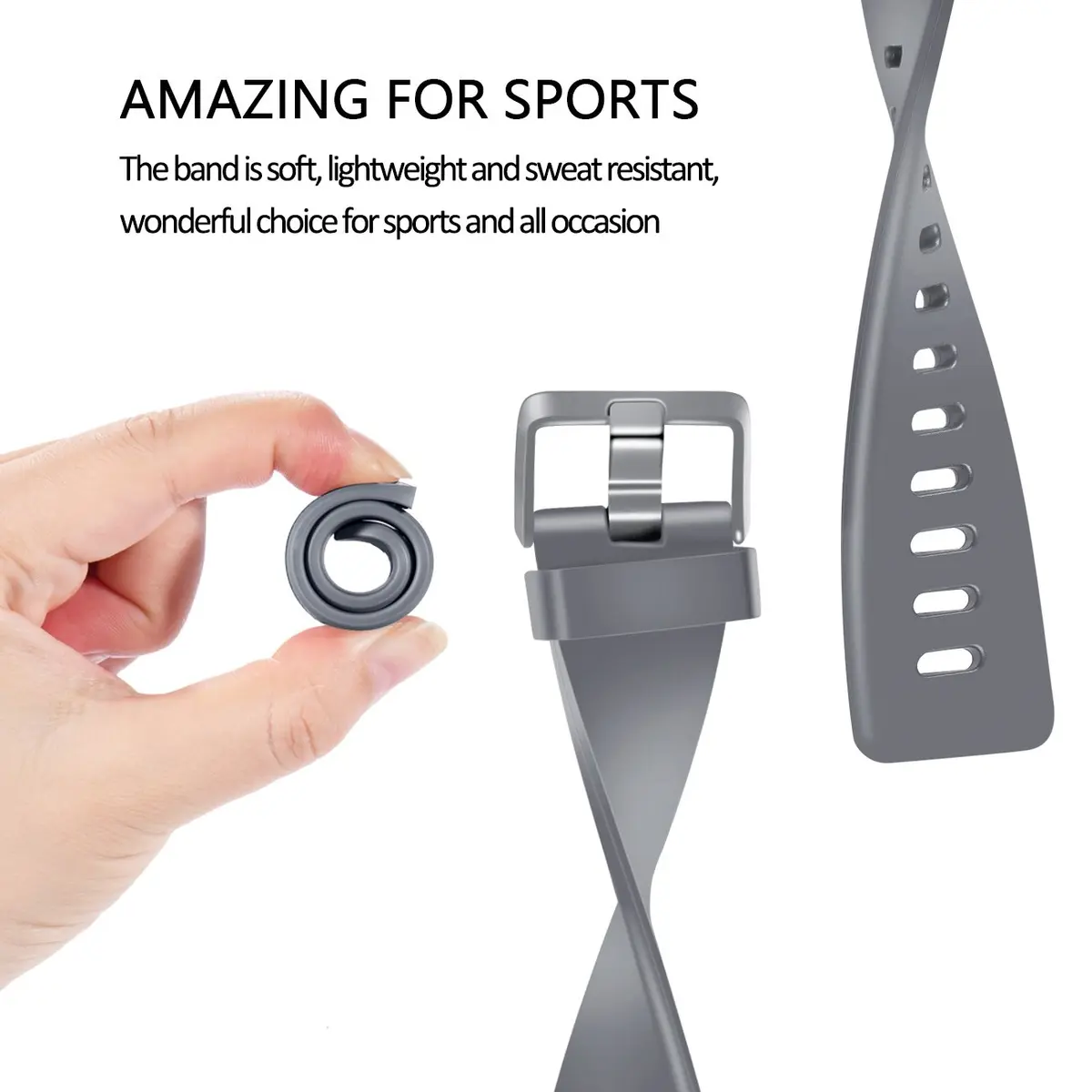 Wepro Sport Bands for Fitbit Versa 2, Versa, Lite - Gray Large (22mm) | Breathable Elastomer with Stainless Steel Buckle - view 5