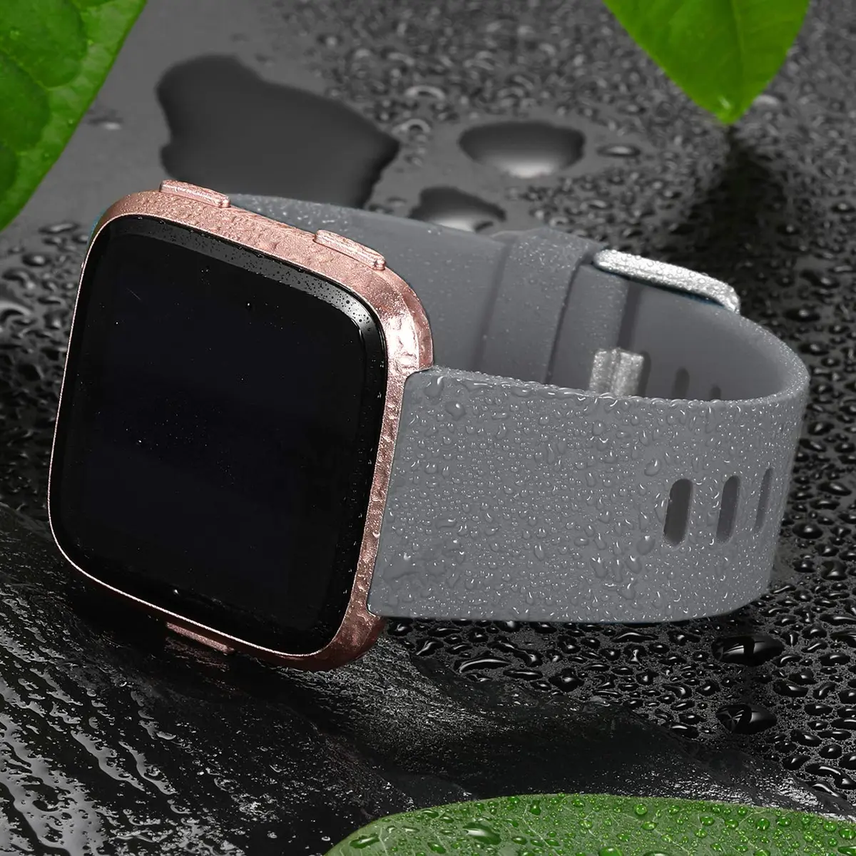 Wepro Sport Bands for Fitbit Versa 2, Versa, Lite - Gray Large (22mm) | Breathable Elastomer with Stainless Steel Buckle - view 3