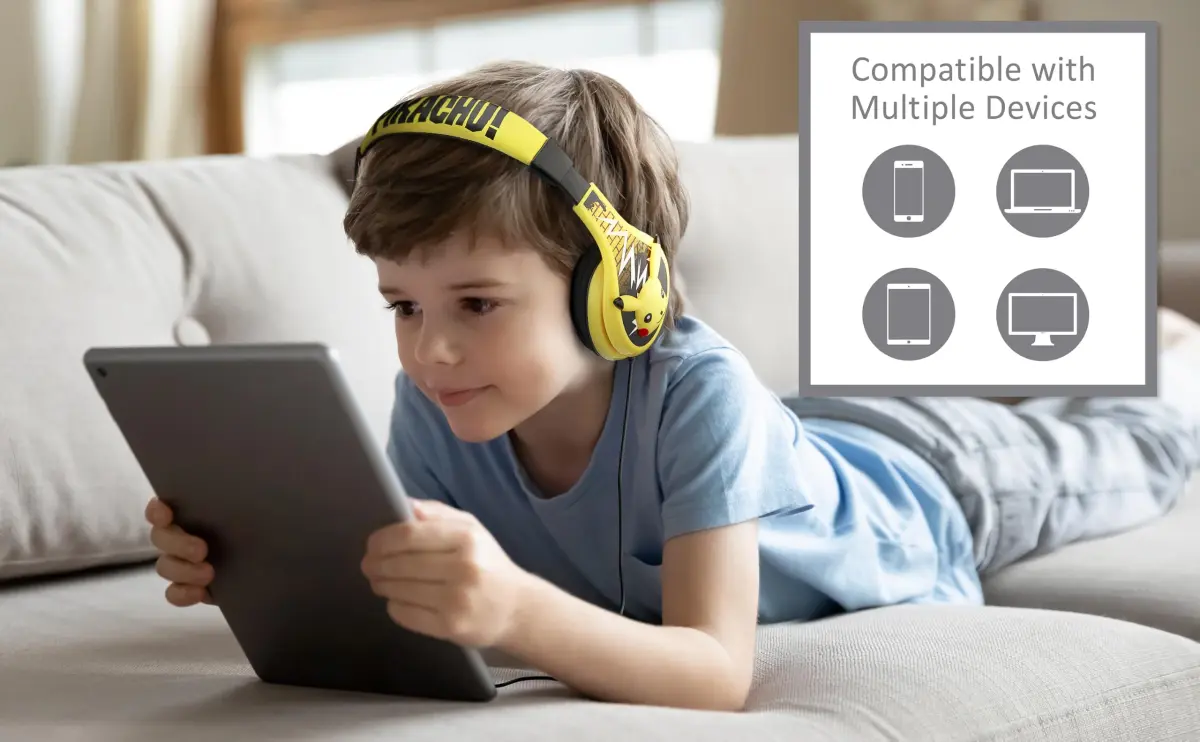 eKids Pokemon Pikachu Wired Kids Headphones, Adjustable, Stereo Sound, 3.5mm Jack, Tangle-Free, Volume Control, Children's Headband On Ear | Safe Volume for Kids - view 2