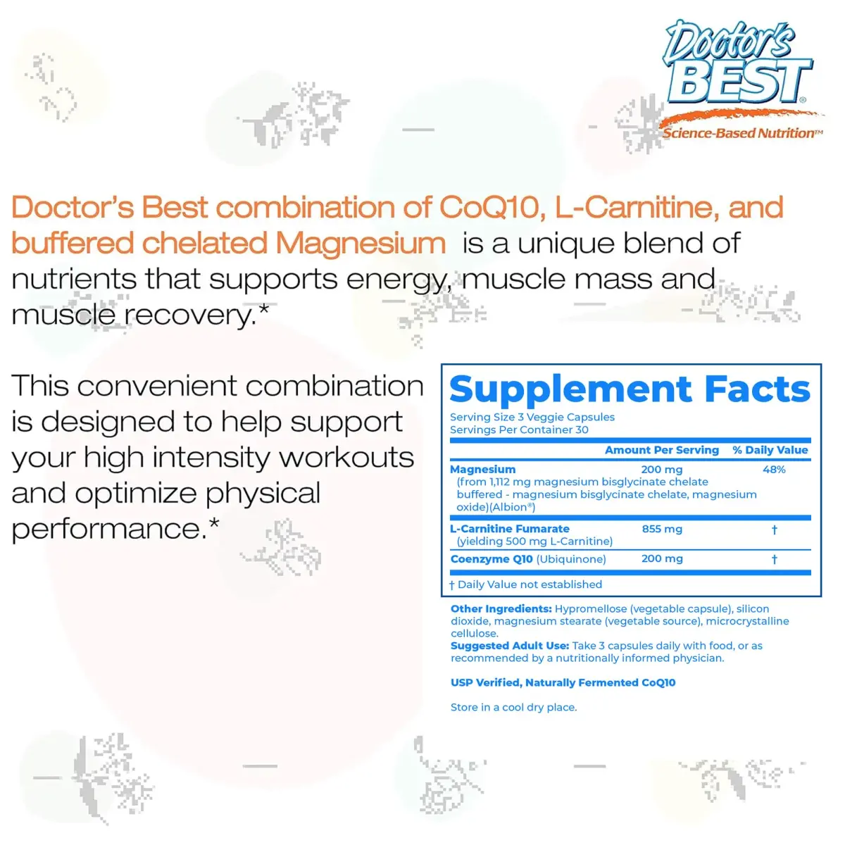 Doctor's Best CoQ10 L-Carnitine Magnesium Supplement 90 Veg Caps | Energy & Exercise Support for Men & Women - view 9