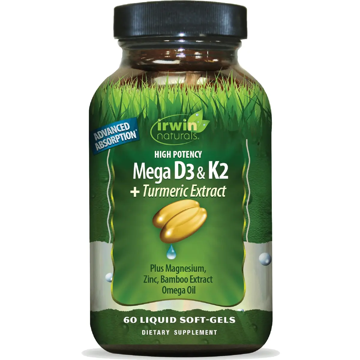 Irwin Naturals Mega D3 & K2 + Turmeric Extract | High Potency | 60 Softgels - main product image