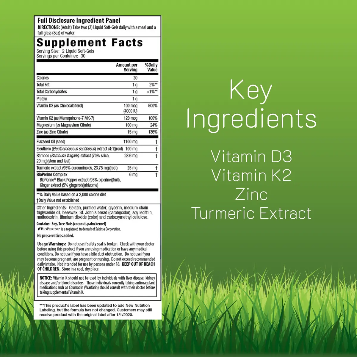 Irwin Naturals Mega D3 & K2 + Turmeric Extract | High Potency | 60 Softgels - view 2